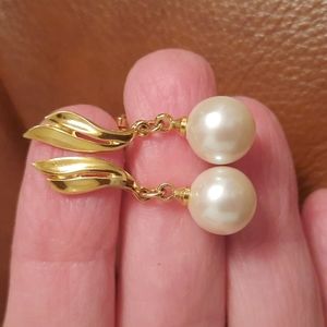 Vintage pearl and gold clip ons